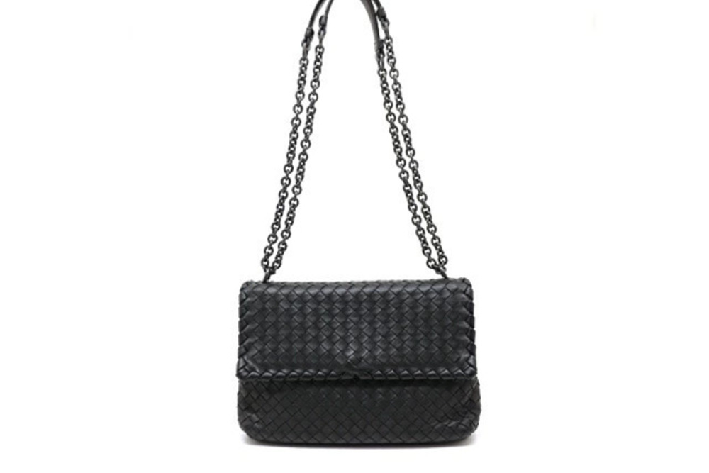 BOTTEGA VENETA Bag Chain Shoulder Leather Black Intrecciato
